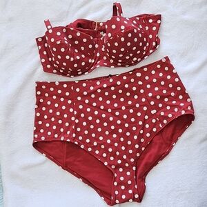 Adore Me 2 Piece Red/White Polka Dot Bikini 38C Top Xl Bottom NWT